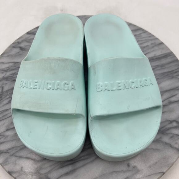 Balenciaga Womens 6 Sandals Chunky Rubber Slip On Slides Platform Minty Burst - Picture 4 of 13